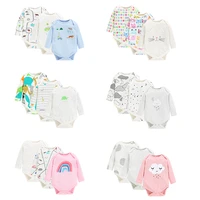 set of 3 newborn baby rompers long sleeve bodysuit with cutaway shoulder cartoon animals rainbow print infant boys girls clothes