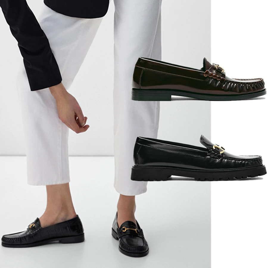 

Увядшие женские офисные модные простые кожаные лоферы в английском стиле, женские слипоны с золотой пряжкой, женские мокасины на плоской по...