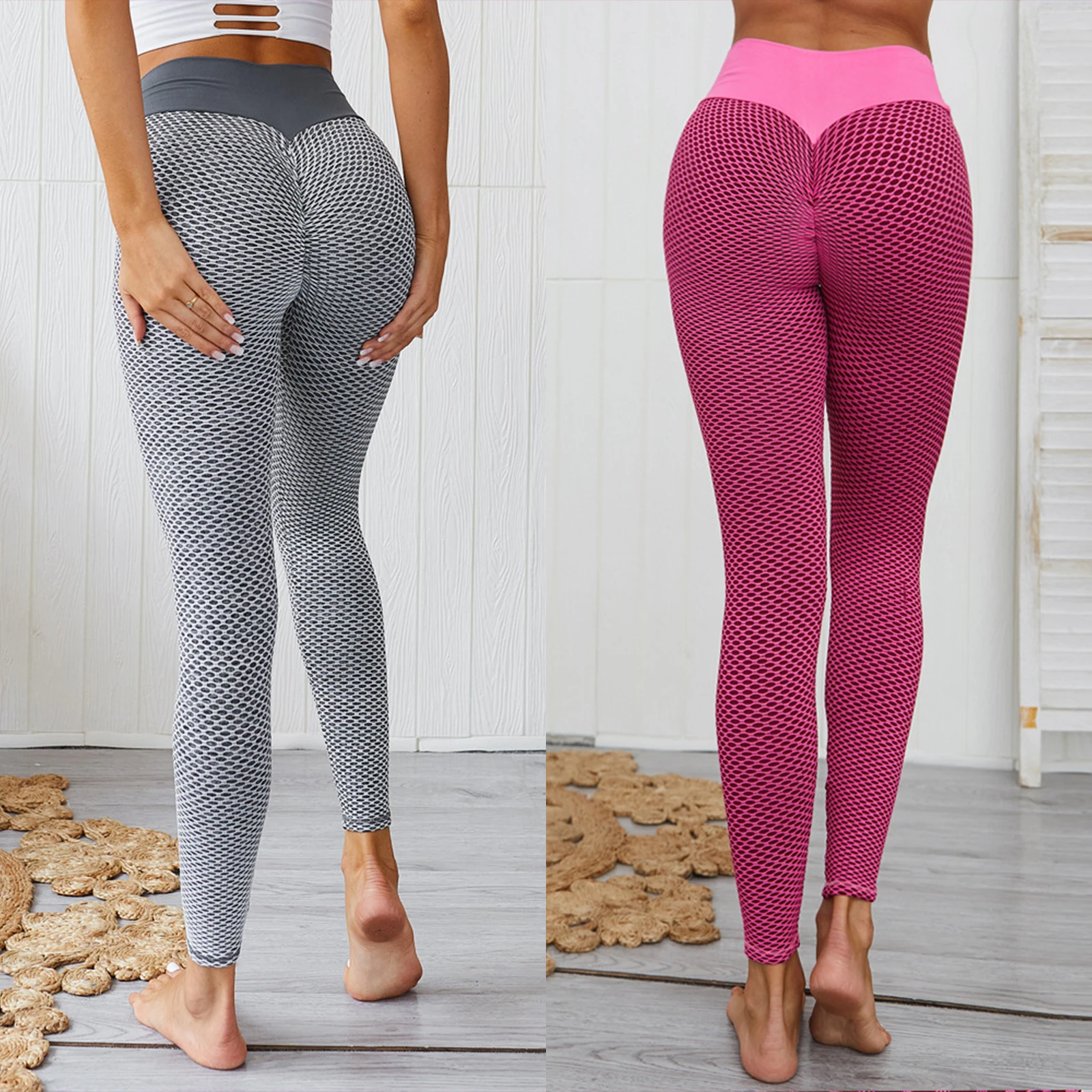 

Womens Solid Color Fitness Yoga Pants casual High Waist Sports Leggings Tight Slim Mesh Trousers