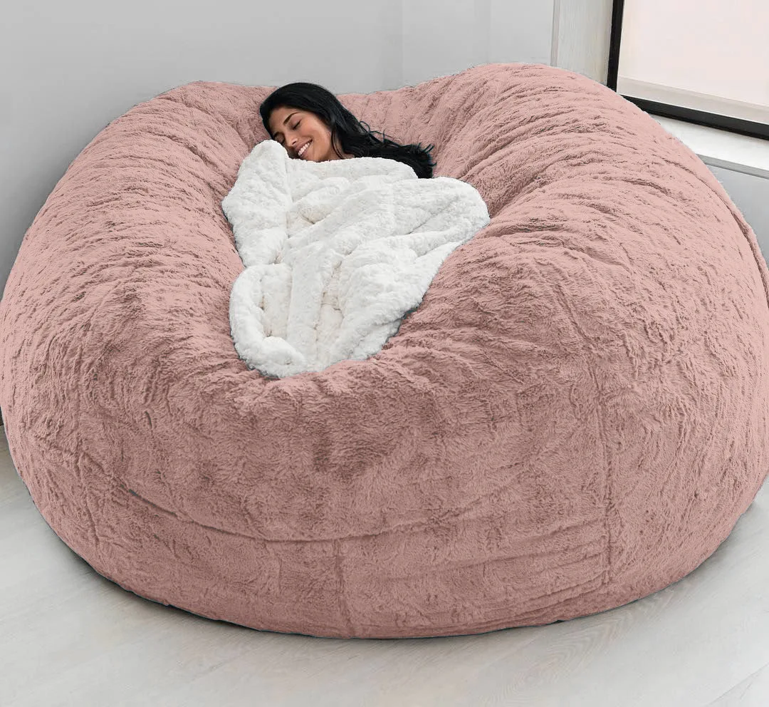 VIP Dropshipping 7ft Giant Fur Bean Bag Cover Living Room Furniture Big Round Soft Fluffy Faux Fur BeanBag Lazy Sofa Bed Coat