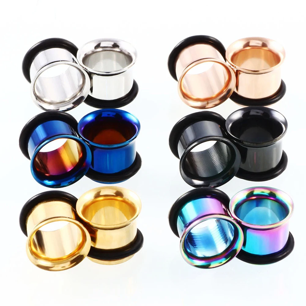 

2PCS Surgical Steel Single Flare Flesh Hollow Tunnel Ear Plugs Expander Ear Stretchers Earring Gauges Body Piercing Jewelry