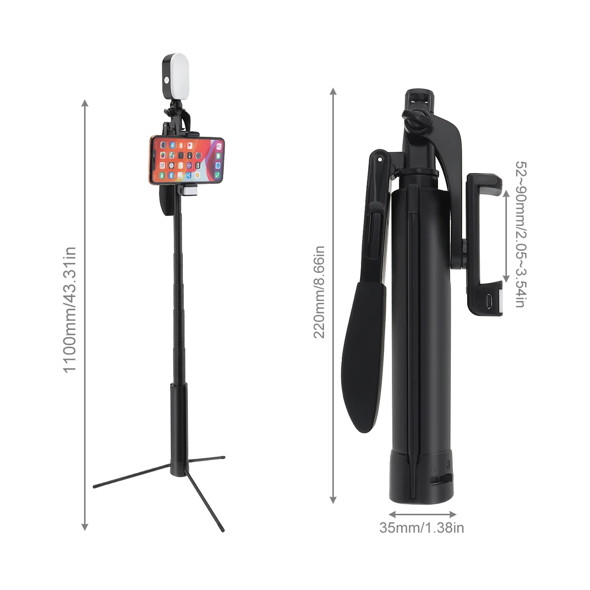 Portable Integrated Selfie Stick Tripod Live Stabilizer with Adjustable Double Fill Light Mobile Phone Bracket for Live /Video