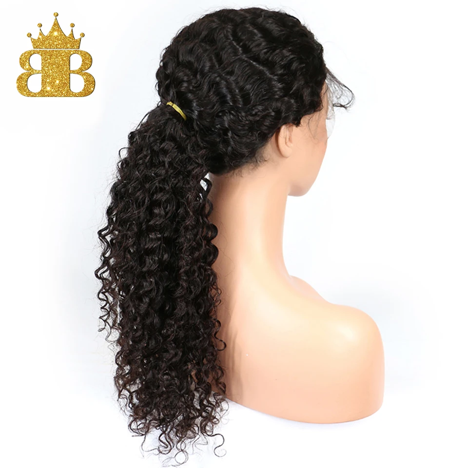 Глубокая волна Glueless 13*4 кружевные передние человеческие волосы парики предварительно сорванные Remy бразильский парик для женщин натуральный черный с детскими волосами нагрудник