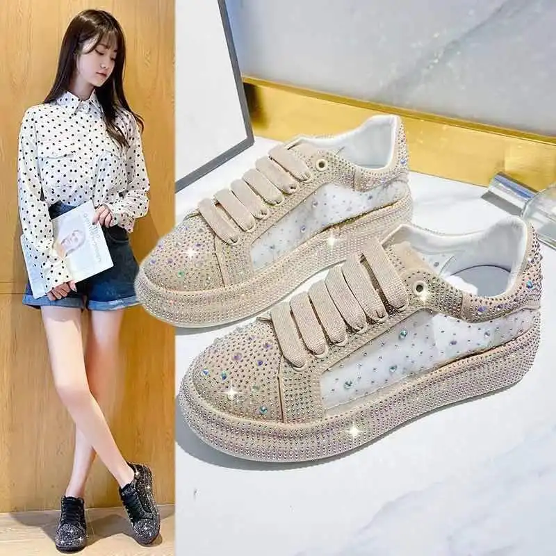 Women's Shoes Autumn Winter New Full Diamond Platform  Sneakers Shoes Women Platform Sports White Shine with Rhinestone Shoes images - 6