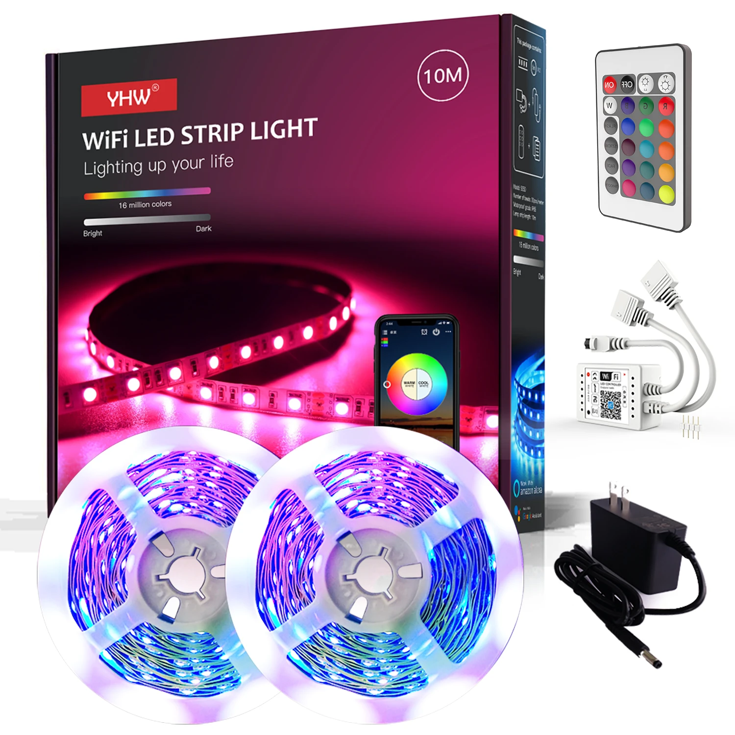 

YHW RGB Led Strip Neon light Led backlight,Led strip 12v for led bedroom wall,10M 5M Strip Light for Room,TV Backlight，Alexa
