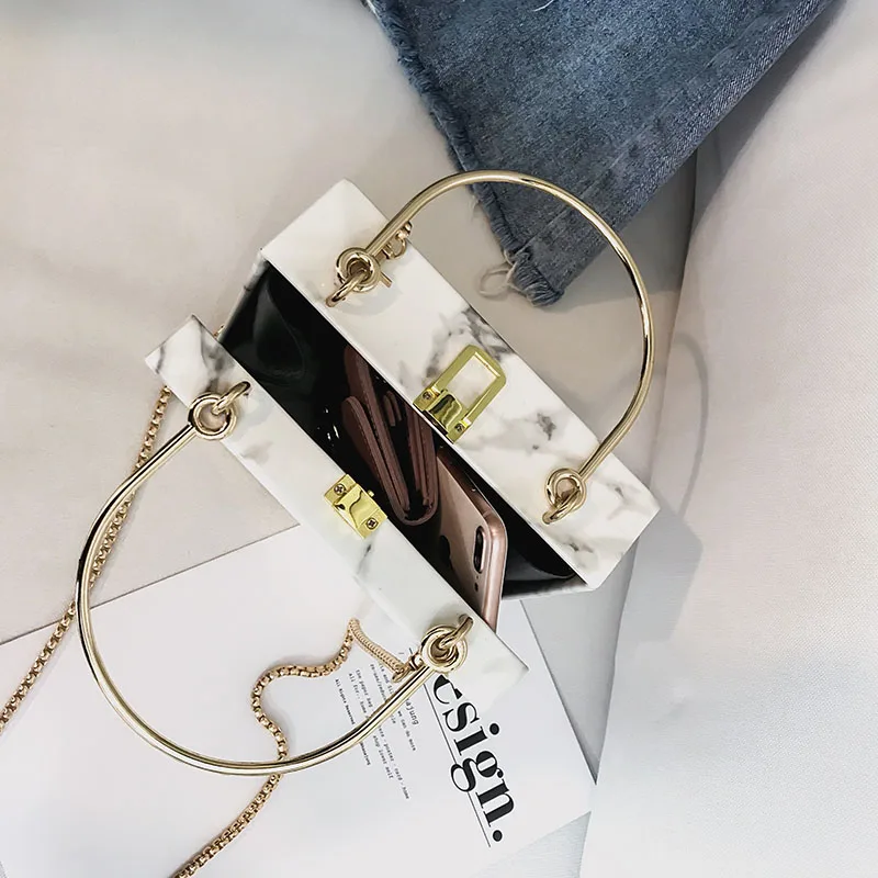 Ladies Evening Clutch Purse Fashion Marble Box Handbag Designer Chain One Shoulder Messenger Bag Luxury Pu Leather