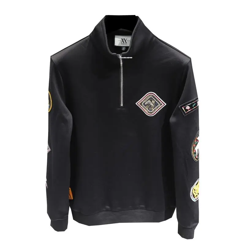 

2020 autumn and winter plus cashmere thick sleeve insignia embroidered zipper stand collar elastic slim jacket youth leisure