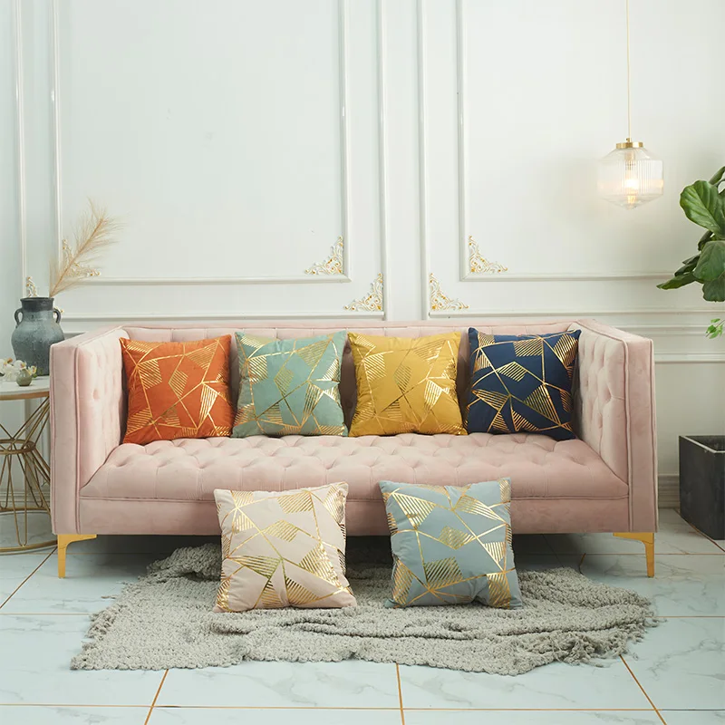 

New cashmere cushion cover no inner 45*45cm morandi geometric orange cushion cases hot stamping pillow cases for home dec X182a
