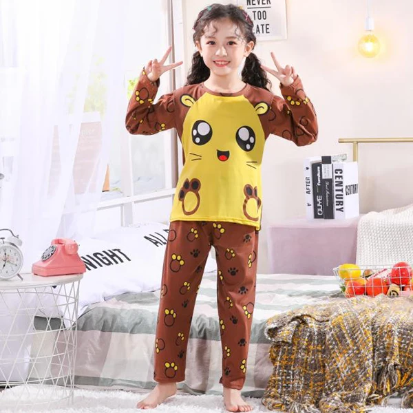 

Комплект пижамный детский из 2 предметов, одежда для сна с длинным рукавом, мультяшный рисунок, домашняя одежда для маленьких девочек, весна-...