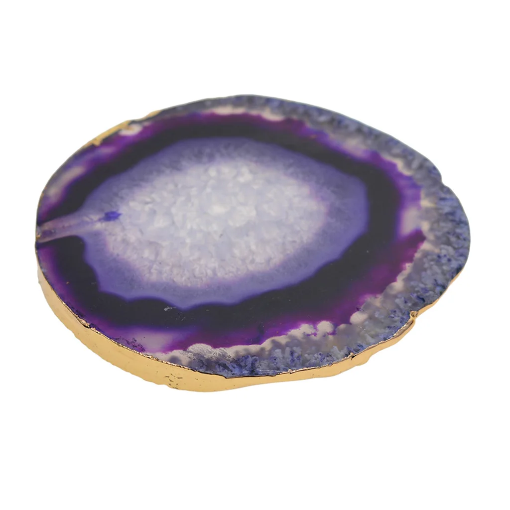 Натуральный нарезанный крашеный ломтик кристалла Coaster с золотым краем для