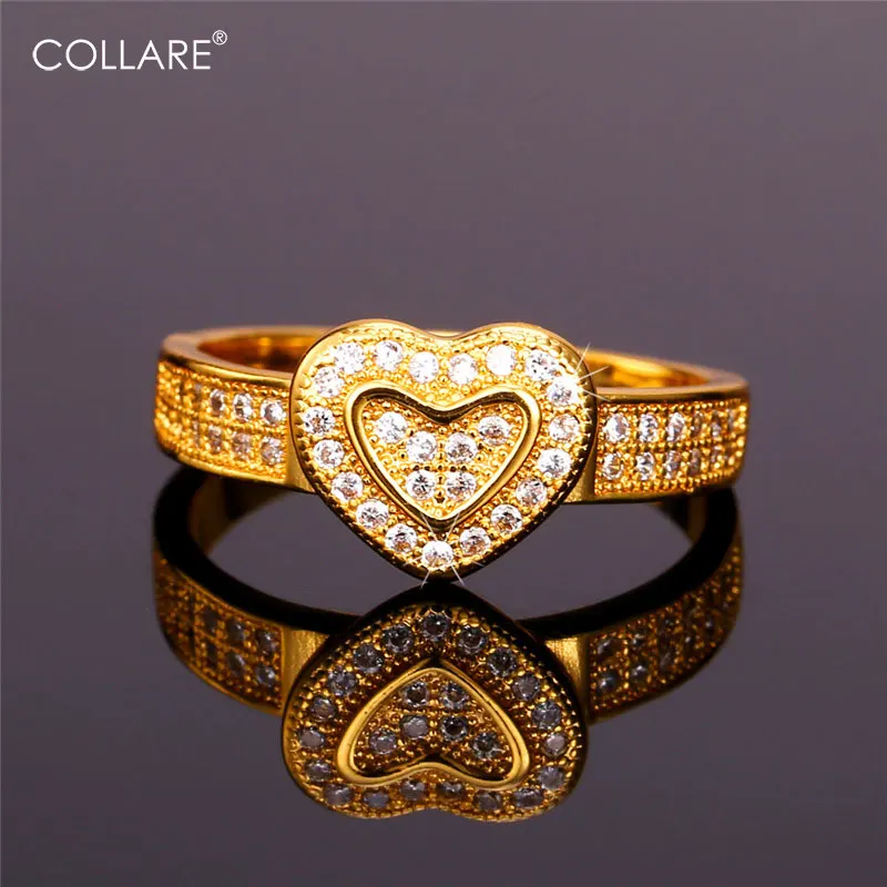 

Collare Valentines Day Jewelry Engagement Rings For Women Gold/Silver Color Heart Cubic Zirconia Wedding Bands Promise Ring R106