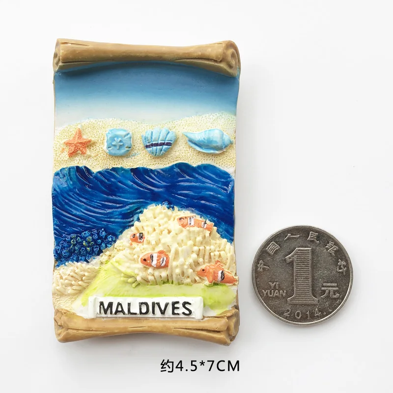 Мировые туристические пейзажи, наклейки на холодильник, Maldives, океан, пляж, тисненые рыбы, магнитные фото наклейки на холодильник - Цвет: Submarine coral