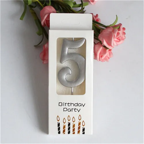 silvery 5 Золотые серебряные розы цифровые свечи на день рождения счастливое украшение для именинного торта Baby Shower свадебные подарки на день рождения украшения торта - Цвет: silvery 5
