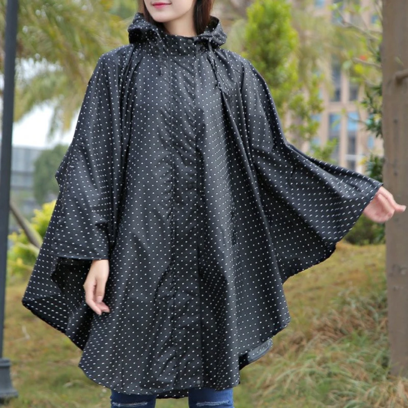 

Women Raincoat Windbreaker Hooded Poncho Portable Windproof Button Motorcycle Rainwear Adult Rain Jacket