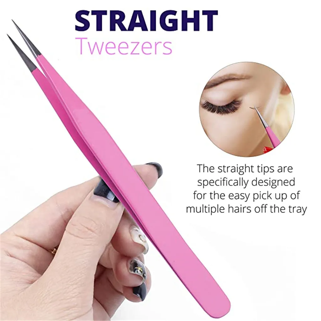 Набор из 2 пинцетов нержавеющей стали для наращивания ресниц прямые и изогнутые