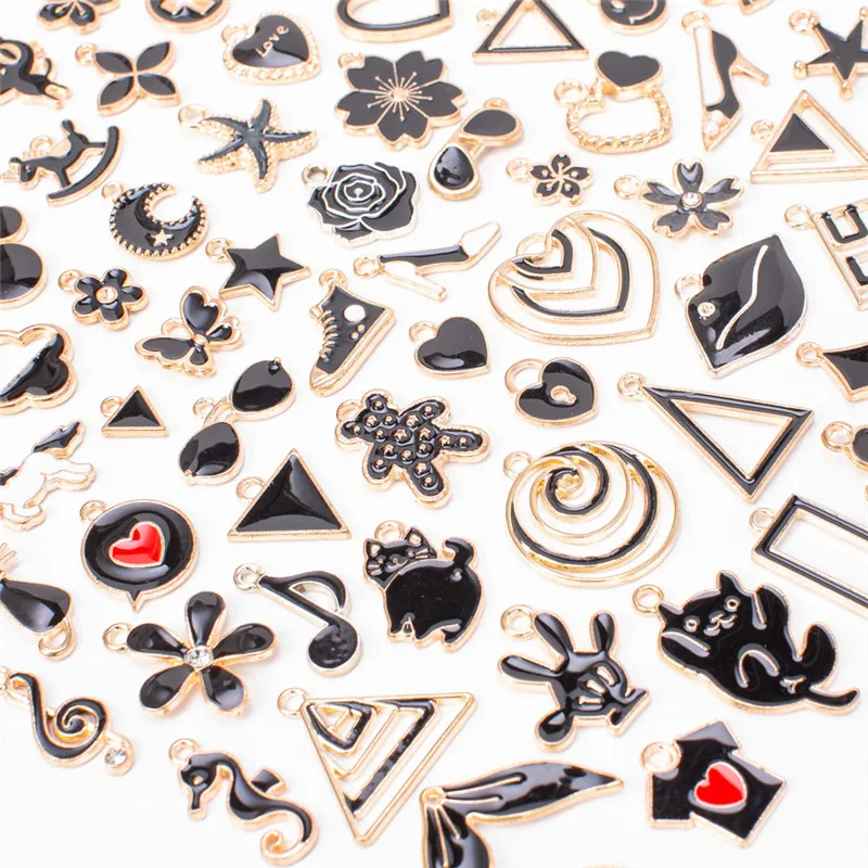 

10pcs New Color Series Black Mixed Oil Drop Alloy Small Pendant DIY Jewelry Accessories Bracelet Material Gifts