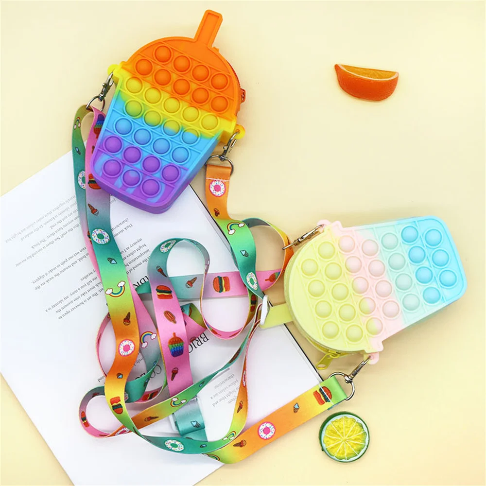 

Fashion Fidget Toys Push Bubbles Toy Rainbow Unicorn Coin Purse Wallet Ladies Bag Silica Simple Dimple Crossbody Bags For Girls