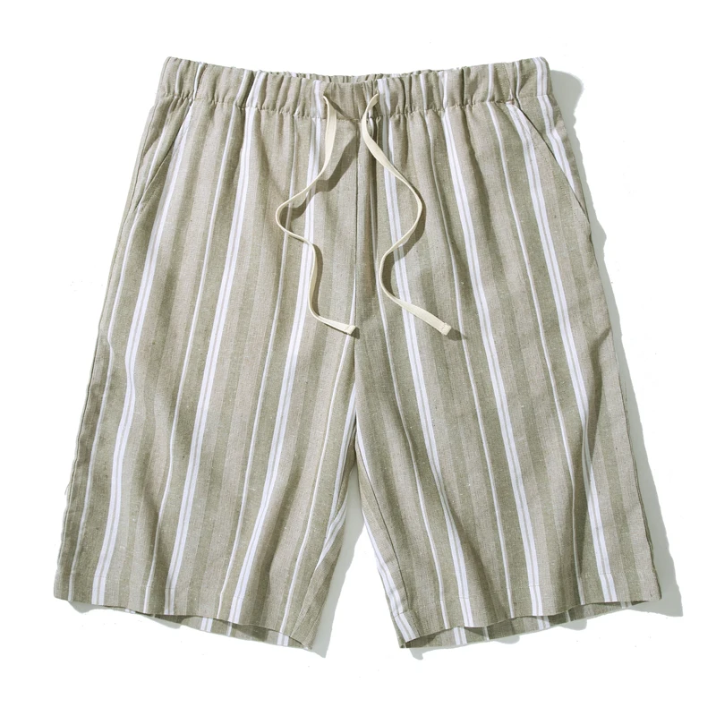 

Casual Mens Striped Cotton and Linen Thin Summer Breathable Shorts Adjustable Waist