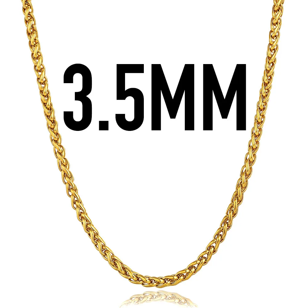 3.5mm Gold Davieslee Нержавеющая сталь Цепочки и ожерелья для Для мужчин Пшеница Цепочка 3/4/5/6/8/10 мм Украшения для мужчин Прямая поставка DLKNM11 - Окраска металла: 3.5mm Gold