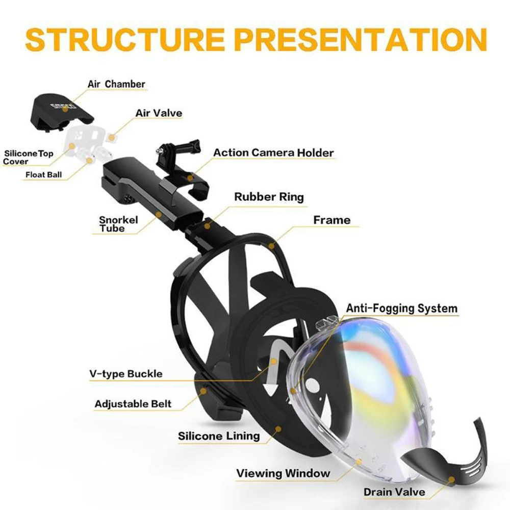 Маска для подводного плавания с полным лицом набор тренировочная маска камеры