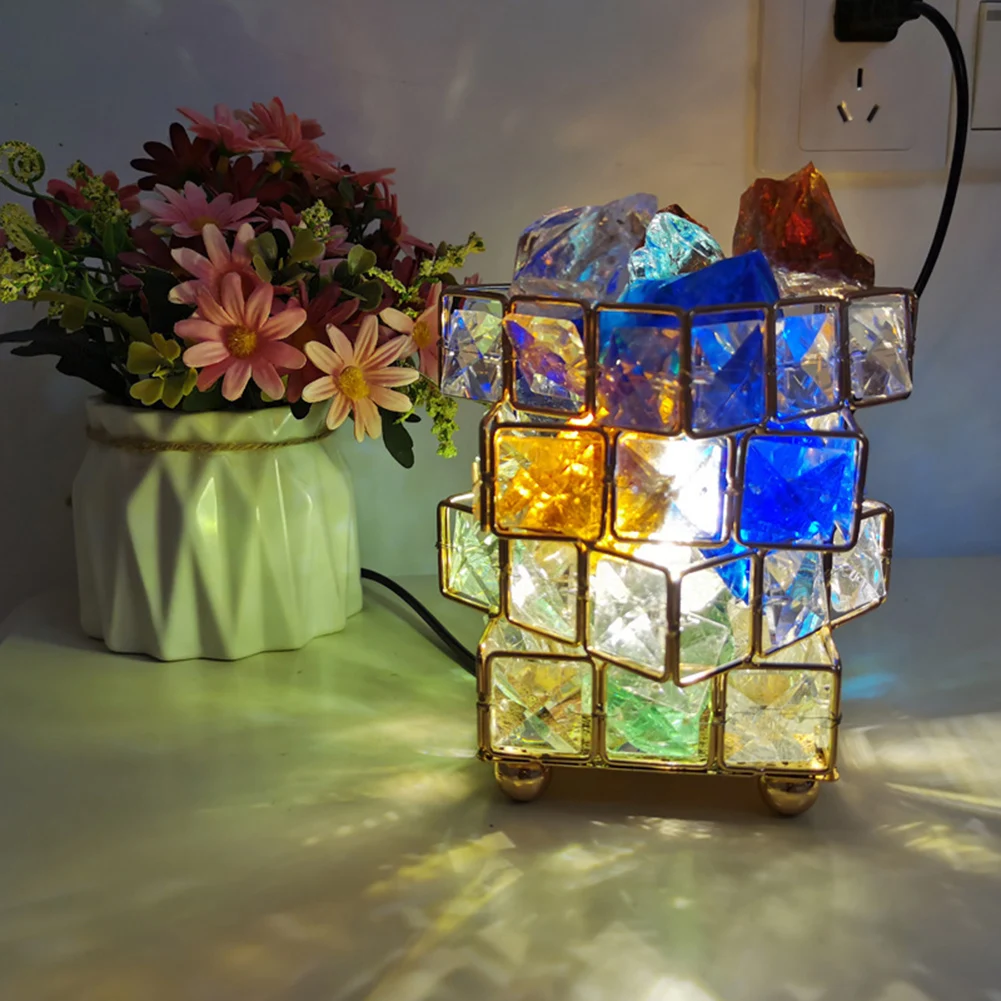 

Светодиодная хрустальная лампа из натуральной гималайской соли, красивое украшение, четырехэтажные квадратные настольные лампы, украшение для дома, спальни, кабинета