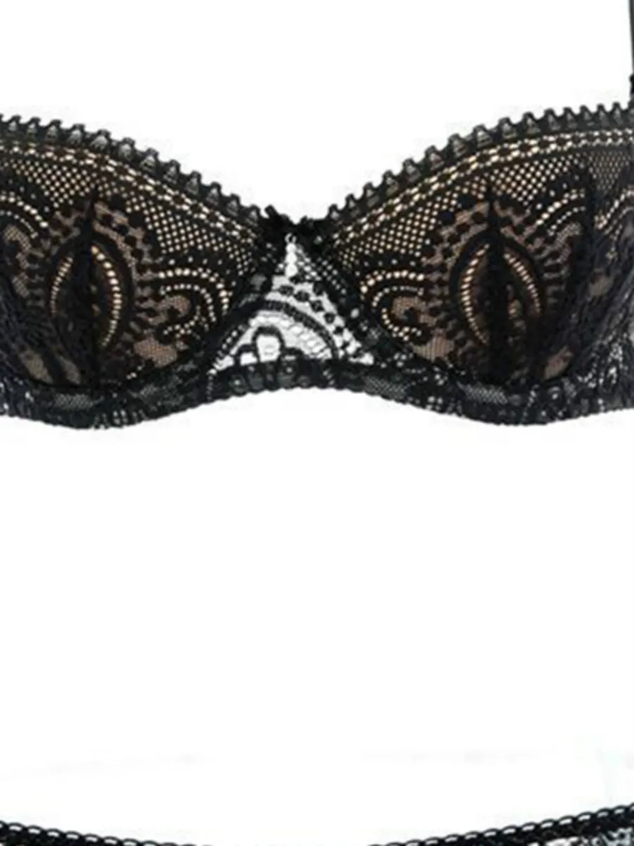 

Sexy Lingerie Women's Underwear Brief Sets Black Solid Lace Underwire Half Cup Bras Push Up Low Waist Sensual Woman Clothes
