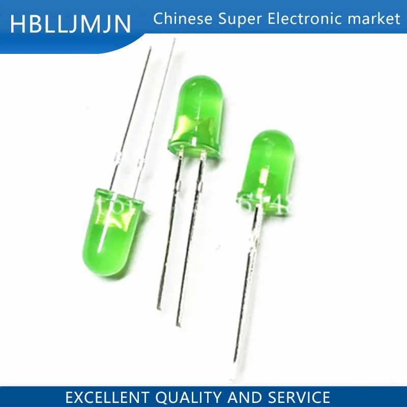 200 шт. 5 мм диффузный зеленый светодиод DIP Круглый широкий угол сквозное отверстие