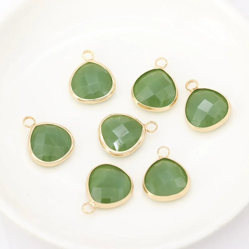 green jade 12p12x13mm Ассорти Сердце Граненый кристалл Обрамленный Подвески со стеклянными шармами соединители серьги фурнитура ювелирные изделия Одежда металлические бусины - Цвет: green jade