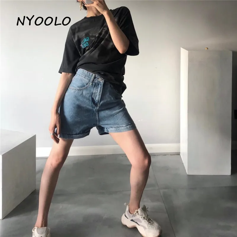 

NYOOLO Novelty style detachable zipper three ways to wear patchwork high waist jeans women Harajuku street Straight denim pants
