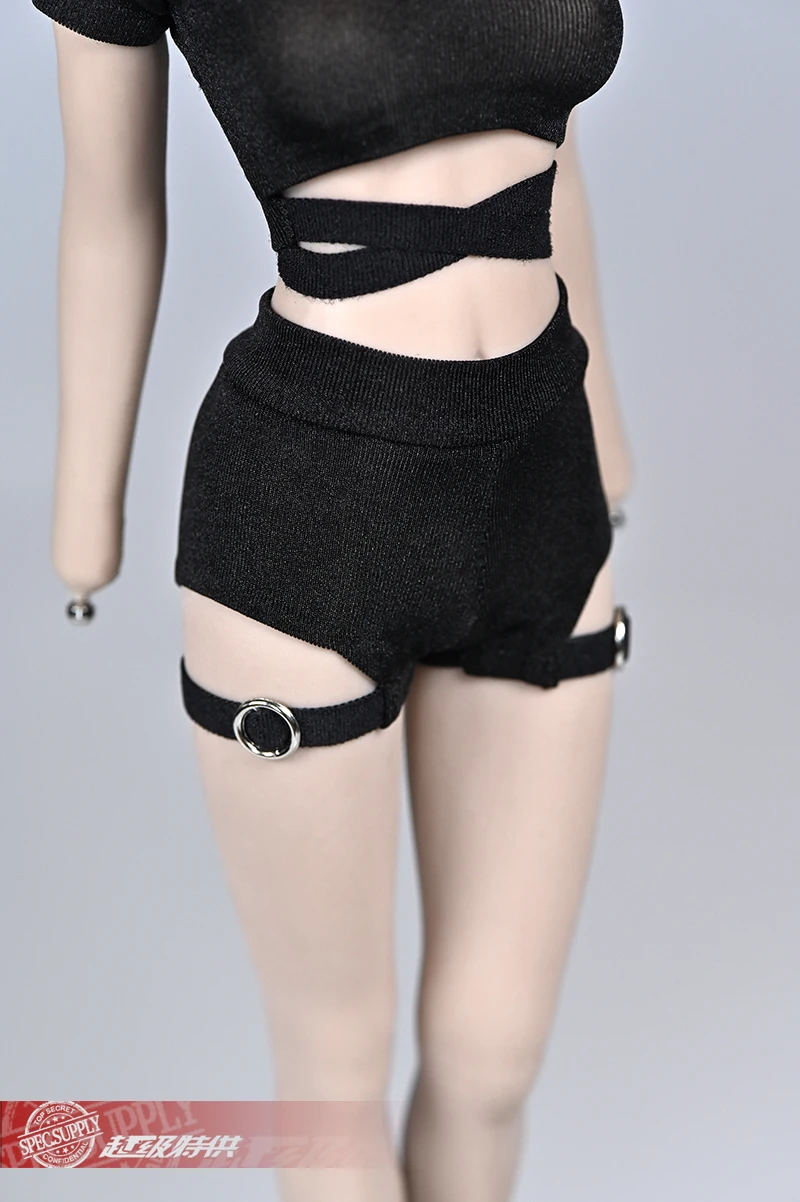 Женская плиссированная юбка с коротким рукавом черная одним ремнем и сумкой