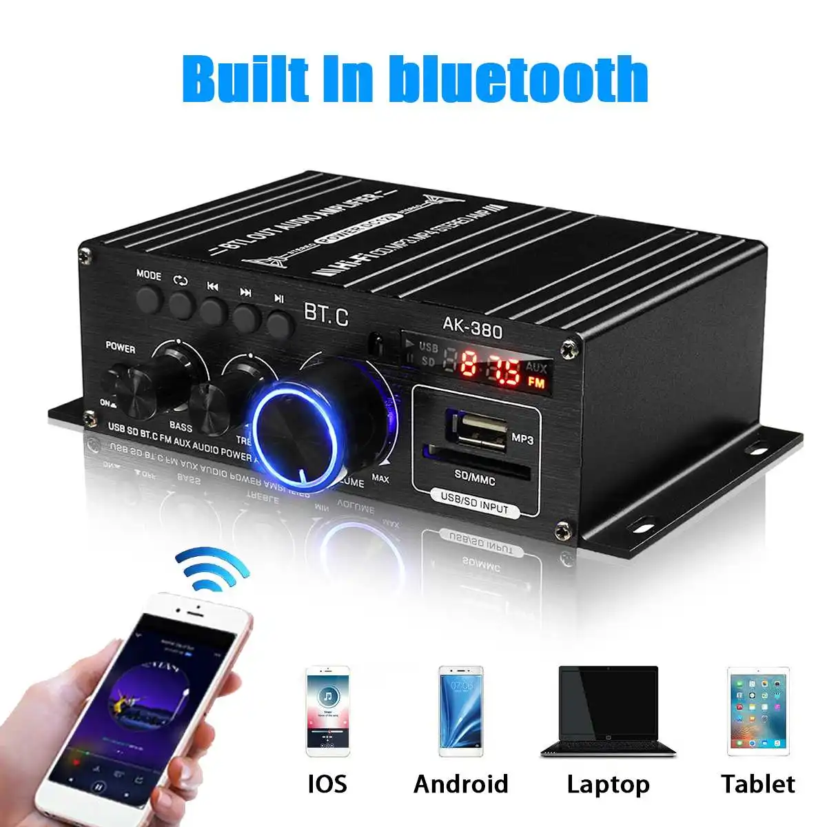 800W Bluetooth усилитель Hifi автомобиля домой сабвуфер стерео объемного звучания 220V