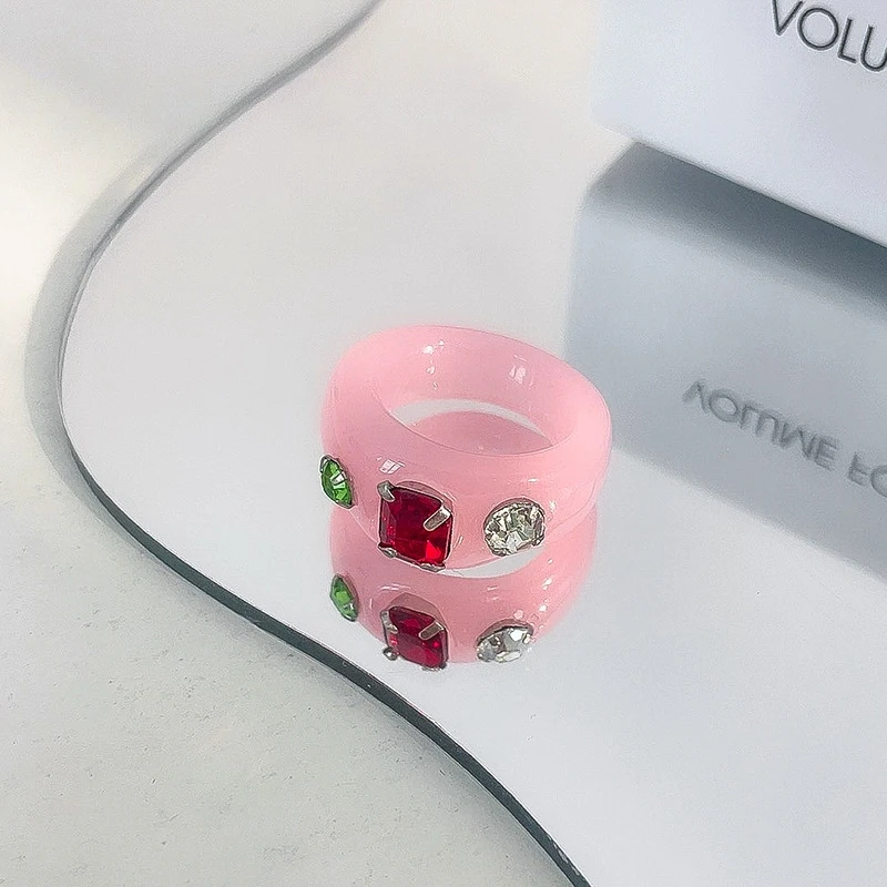 

Women Transparent Colorful Acrylic Rhinestone Resin Rings Girls Simple Rings Female Party Ring Fashion Jewelry