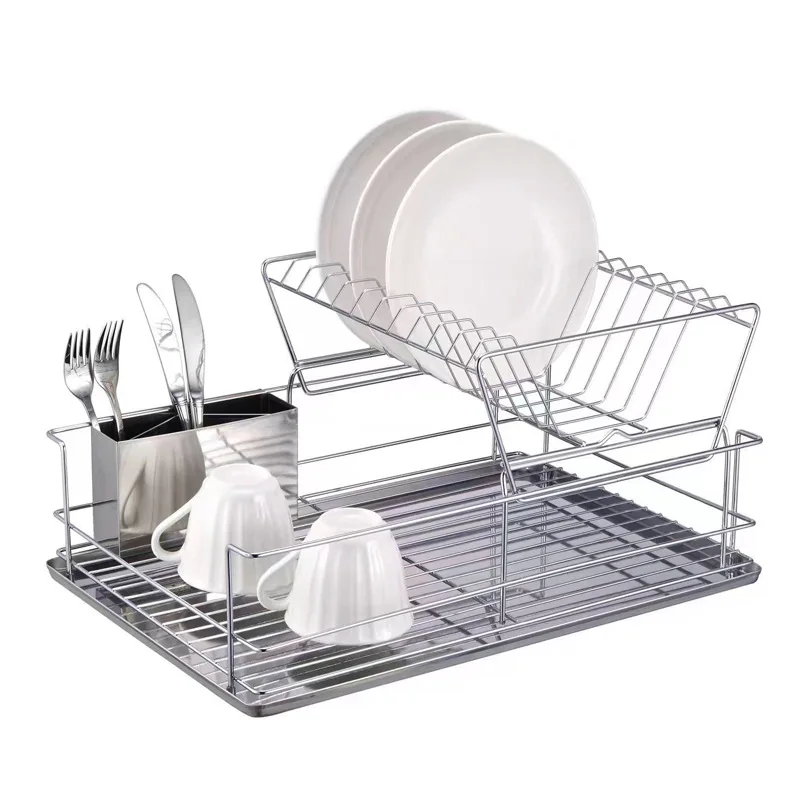 

304 dish rack double-layer drain dish rack kitchen rack storage household large dish rack cross-border delivery