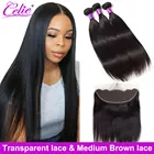 Прямые пряди волос Celie с фронтальной 3 пряди с закрытием пряди человеческих волос с фронтальной HD кружевной фронтальной и пряди