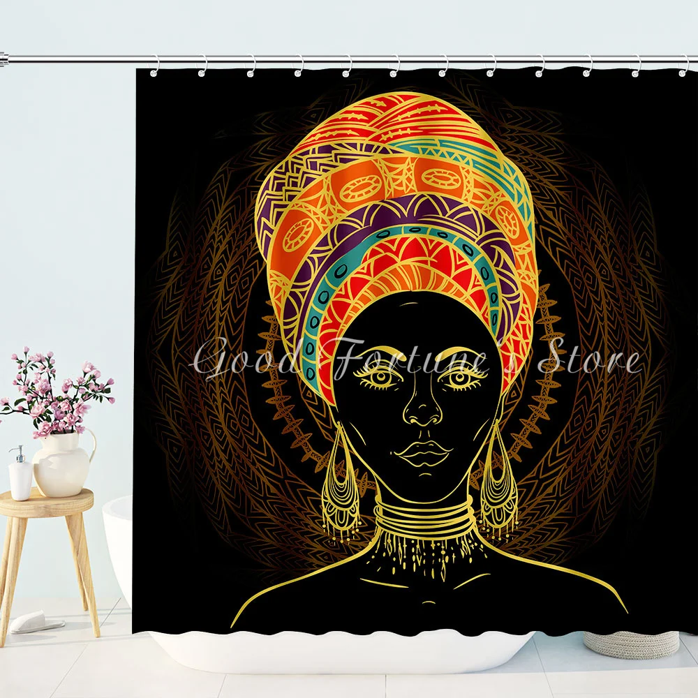 

Tribal Afro Woman Mandala Art Drawing Shower Curtain