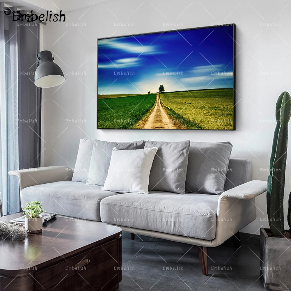 

1 Pieces Green Tree And Blue Style Landscape Wall Pictures For Living Room Modern Home Decor HD Canvas Paintings