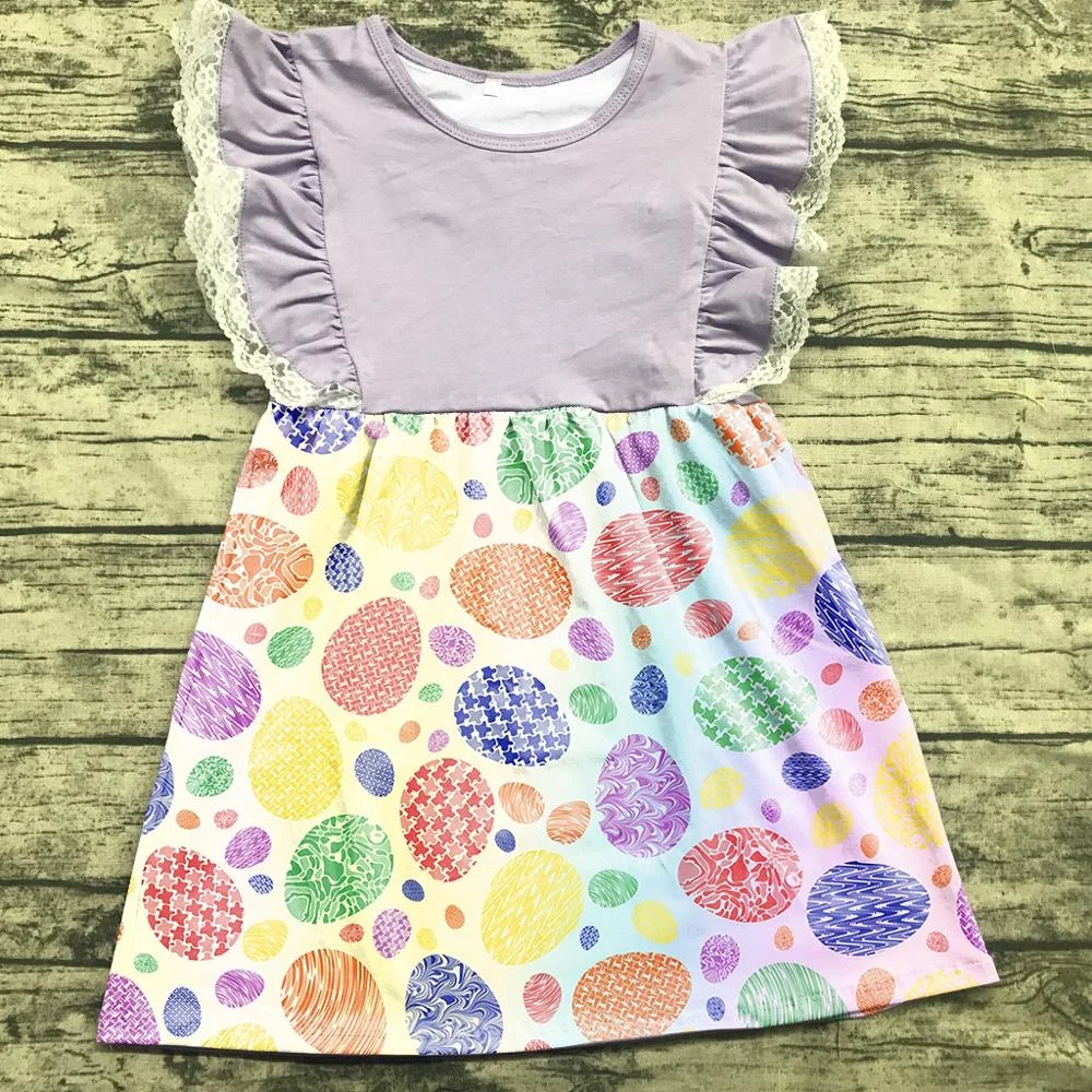 

new arrival Easter baby girls sleeveless cotton lavender lace sleeveless dress easter egg ruffle boutique clothes bunny kidswear