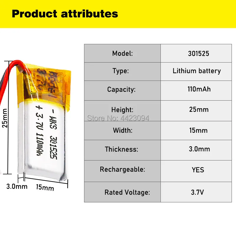 Литий-ионный аккумулятор 3 7 в 110 мАч батарея 301525 литиевая полимерная