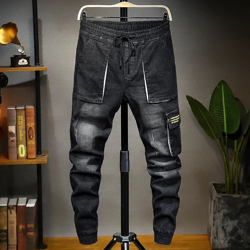 Мужские джинсы брюки с завязками на лодыжке S 7XL большие размеры свободные