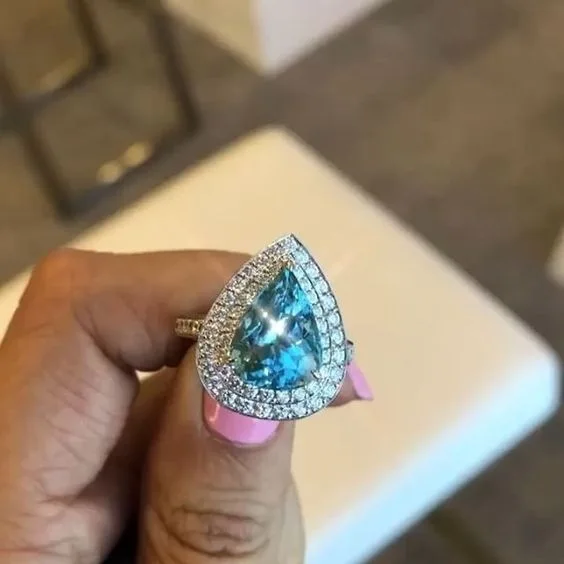 Лидер продаж роскошный голубой Цвет Груша 925 стерлингового серебра Обручение