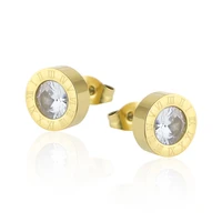 fashion influx of people titanium steel anti allergic earrings single crystal roman numerals men and women lovers earrings