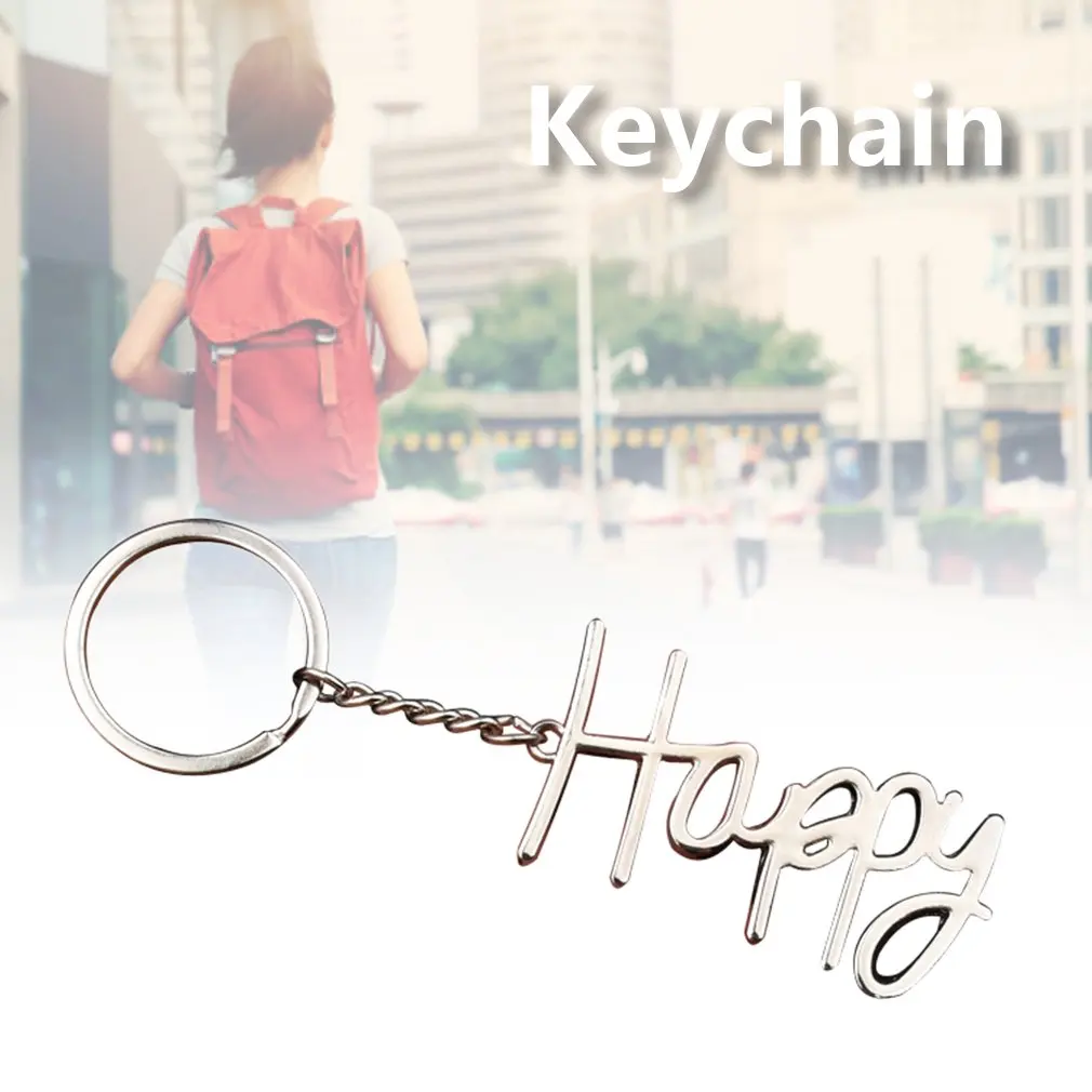 

Creative Metal Keychain English Alphabet Happy Key Chain Decor Exquisite Pendant Decorative Ornament Ring Accessories