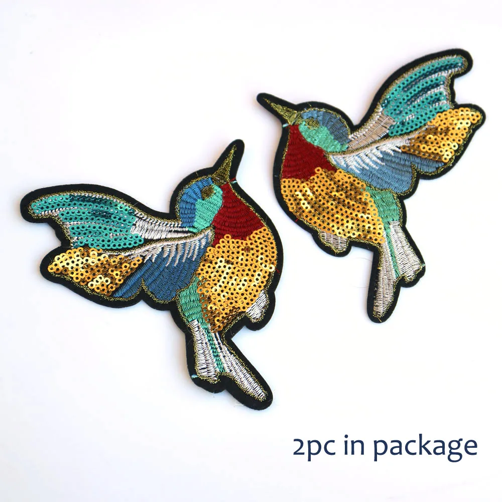

2pcs/set bird Iron on Patches for Clothes Jean Jackets Embroidery Patch Stickers Clothing Applique Decoration cartoon Badge