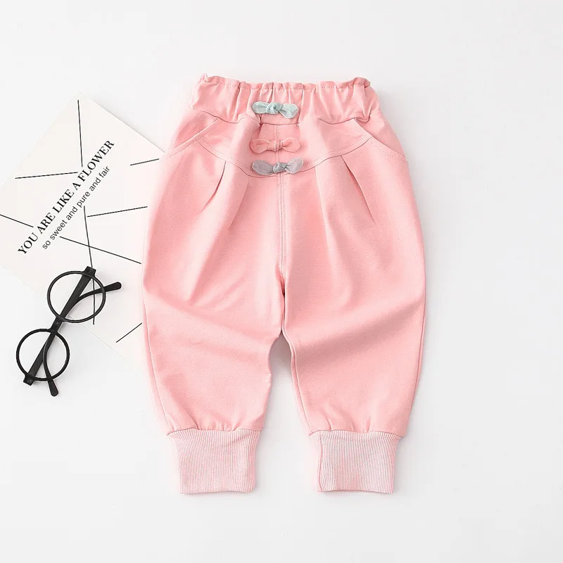 Детская одежда штаны для девочек осенние детские повседневные брюки с бантом
