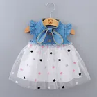 2020 Красивое Летнее платье, одежда для маленьких девочек, платья для новорожденных девочек, джинсовые наряды принцессы с марлевой звездой