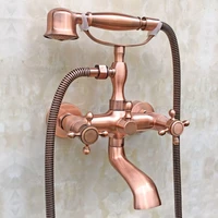 antique red copper bathtub shower faucets set hot cold bath shower mixer taps with handheld wall mounted dual handle ztf803