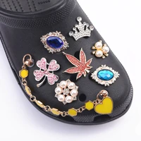 1 pcs metal croc shoes charms diamonds leaf clog shoe charm cartoon butterfly decoration colorful girl rhinestone accessories