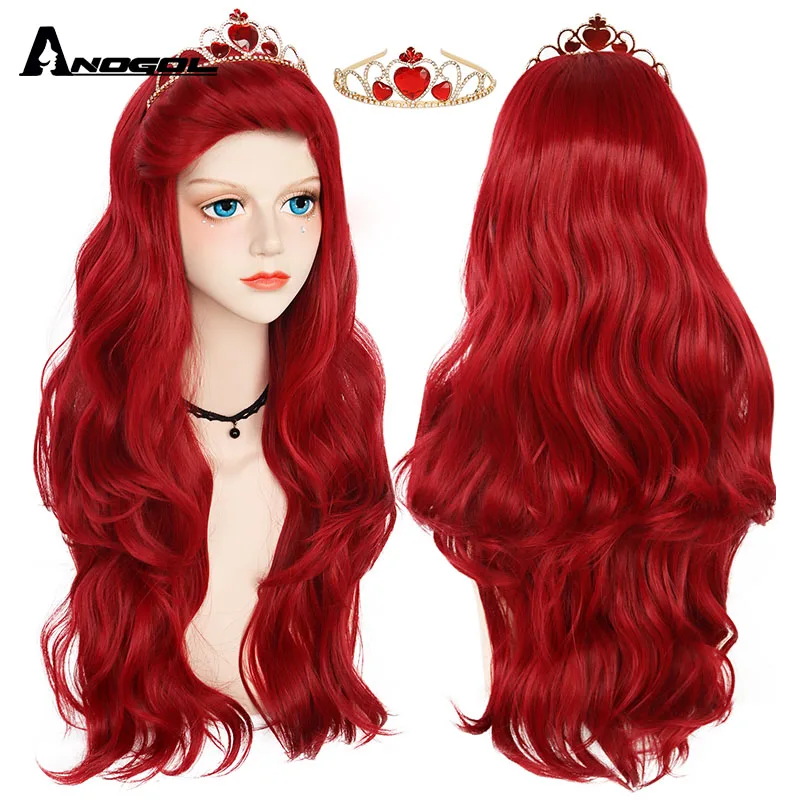 ANOGOL Synthetic Cosplay Wigs Red Wavy Hair Body Wave Princess Ariel Cosplay Wig Mermaid Little Costume for Halloween Party