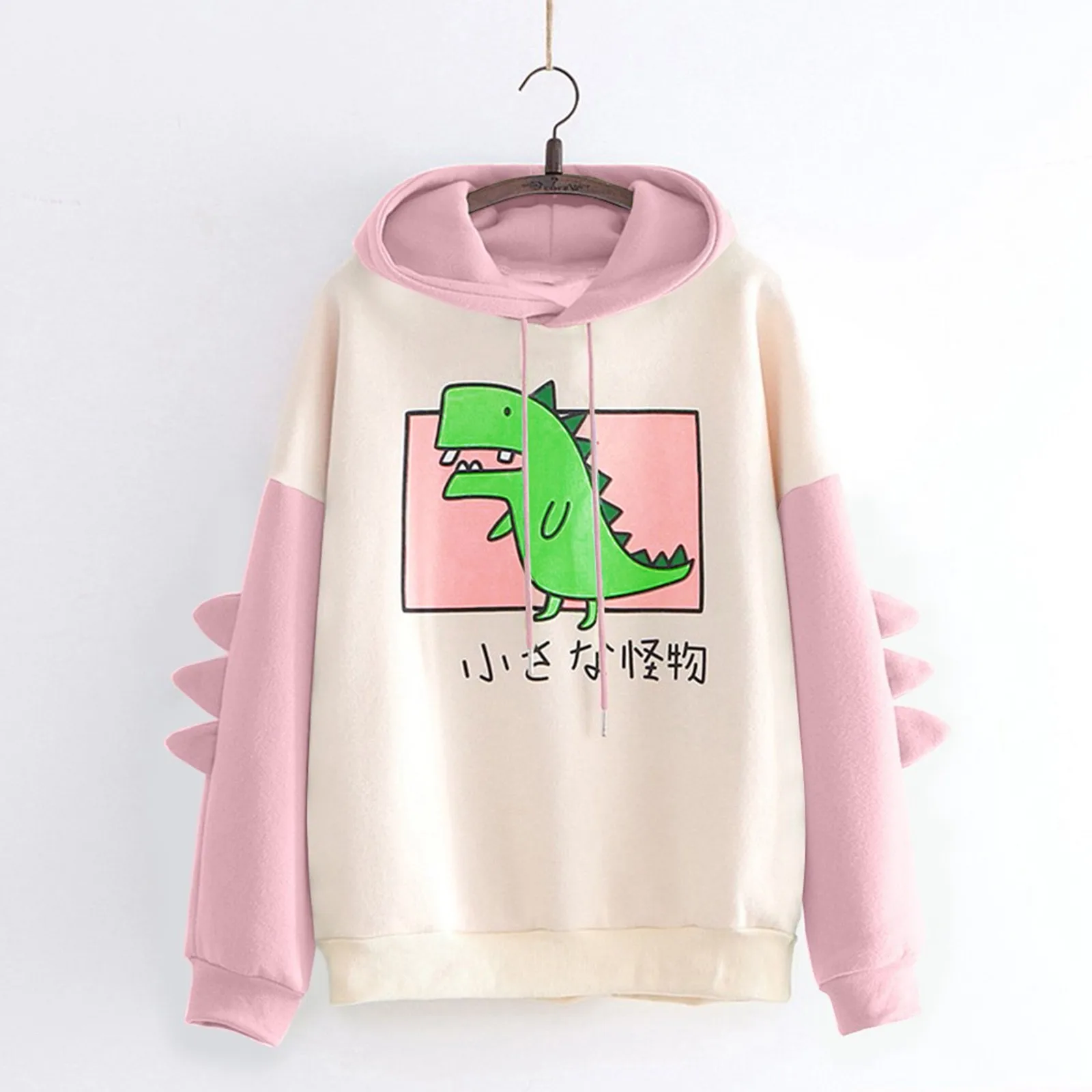 Hoodies Women Fashion Splice Dinosaur Print Sweatshirt Tops Casual Long Sleeve Kawaii Clothes Streetwear Women Oversized Hoodies