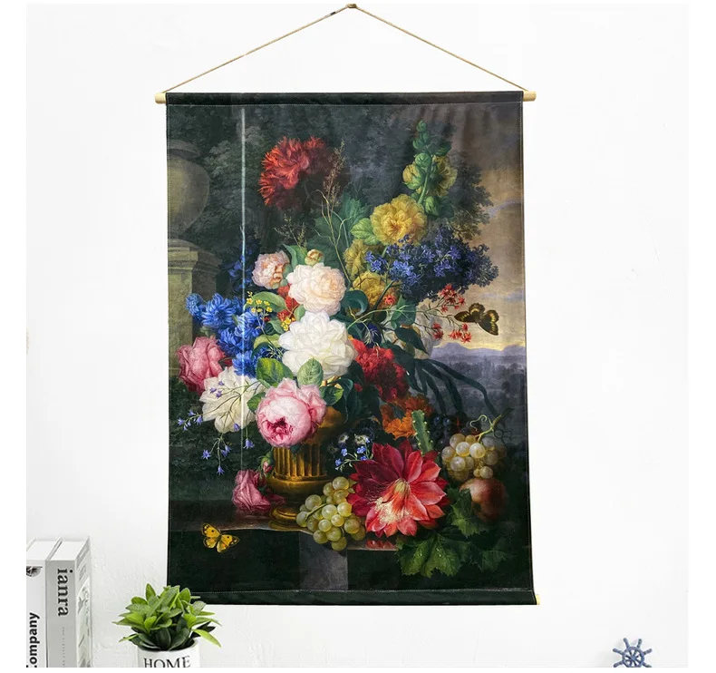 

Retro Flower Oil Painting Tapestry Living Room Decoration Hanging Paintings European and American Literature and Art Hanging